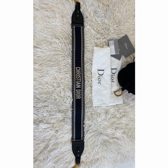 Authentic CHRISTIAN DIOR Navy/Beige Embroidered Woven Shoulder Strap - Picture 5 of 6